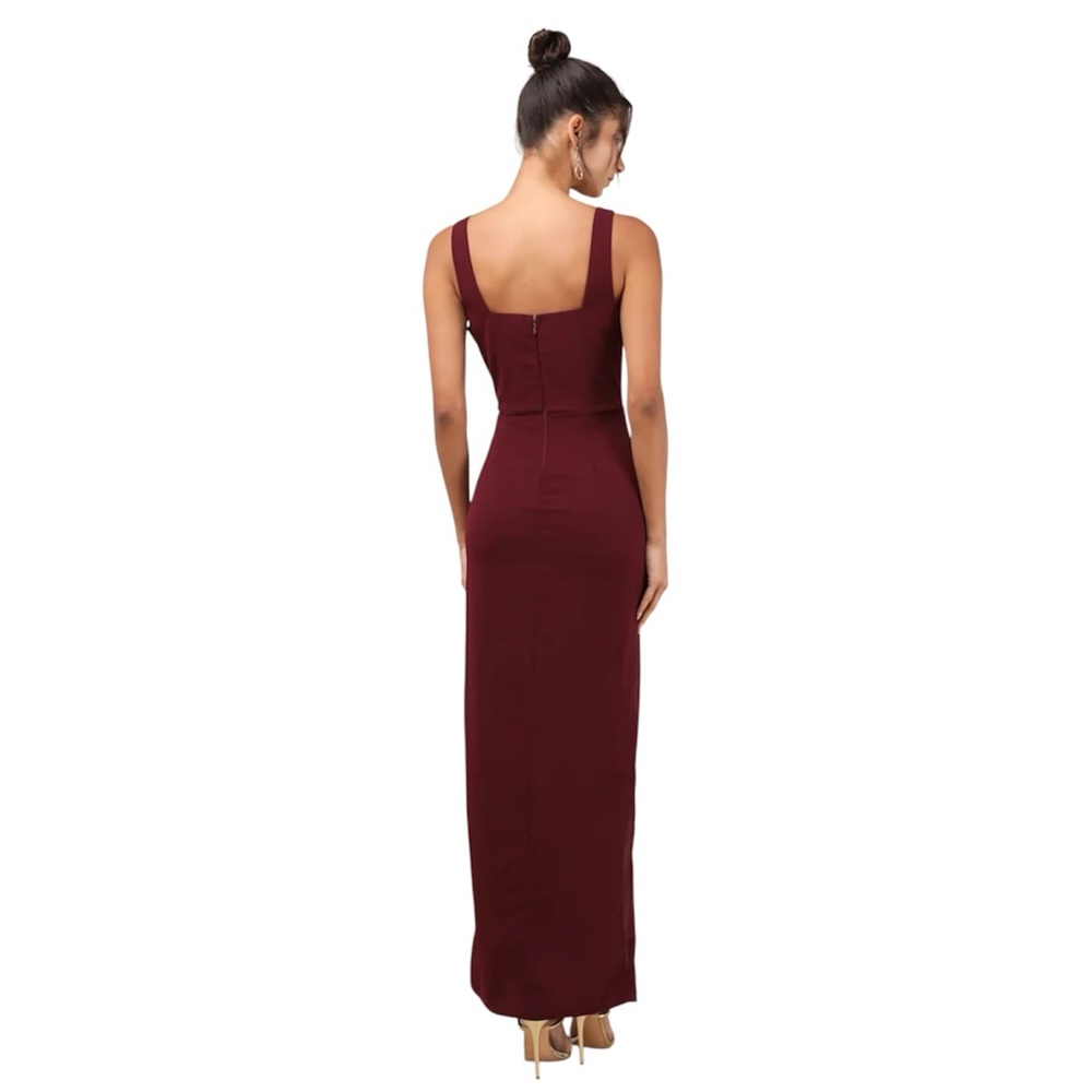 Lulus Glamorous Disposition Burgundy Ruched Maxi Dress- Small - Picture 2 of 4